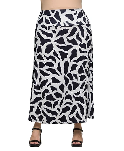 24seven Comfort Apparel Plus Elastic Waist A-Line Maxi Skirt