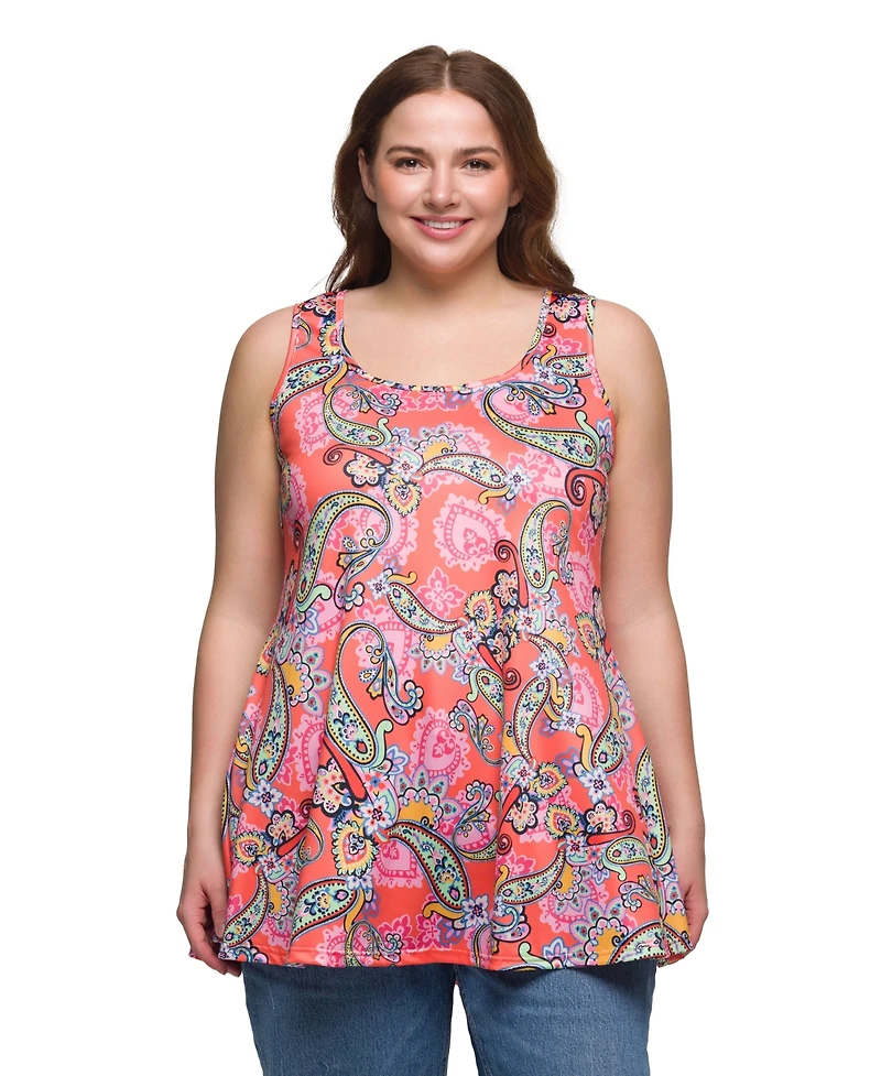 24seven Comfort Apparel Plus Casual Print Scoop Neck Tank Top