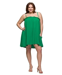 24seven Comfort Apparel Plus Square Neck Spaghetti Strap Smocked Pocket Mini Dress