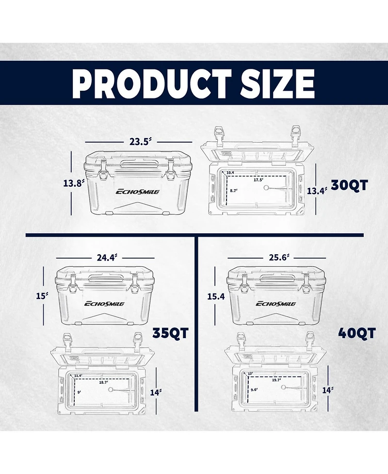 EchoSmile 30 Quart Rotomolded Cooler, Built to Stand up to The Rigors of The Journey