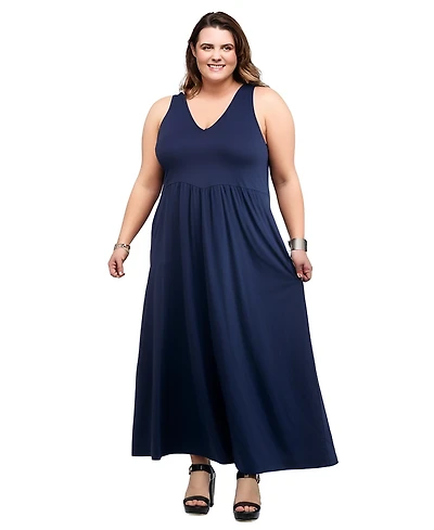24seven Comfort Apparel Plus Size Maxi Sleeveless Dress with Pockets