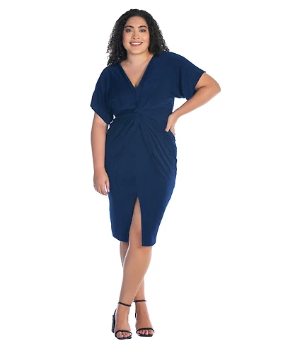 24seven Comfort Apparel Plus Short Sleeve V-Neck Twist Front Split Hem Dress