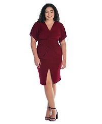 24seven Comfort Apparel Plus Short Sleeve V-Neck Twist Front Split Hem Dress