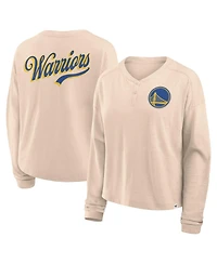Fanatics Women's Natural Golden State Warriors Boxed Out Drop Fashion Long Sleeve T-Shirt