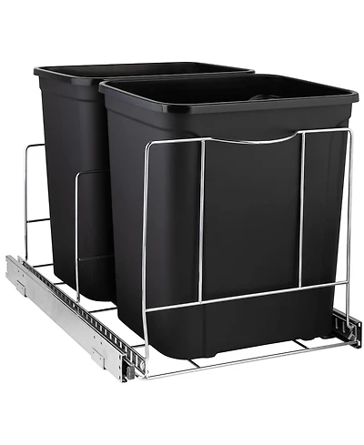 Pull Out Double Trash Can for Under Cabinet, Adjustable with Chrome Finish 17 x 21 In - Trash Can Not Included