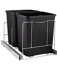 Pull Out Double Trash Can for Under Cabinet, Adjustable with Chrome Finish 17 x 21 In - Trash Can Not Included