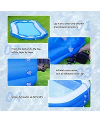 Inflatable Swimming Pool Kids Adults Blow up Pool Family Backyard 120" x 72" x 22" Blue