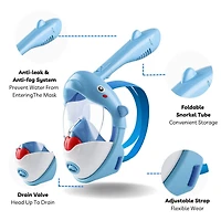 Dolphin Blue - Kids Snorkel Mask | Playful Shark Design, Comfortable Silicone Seal, Easy Breathing