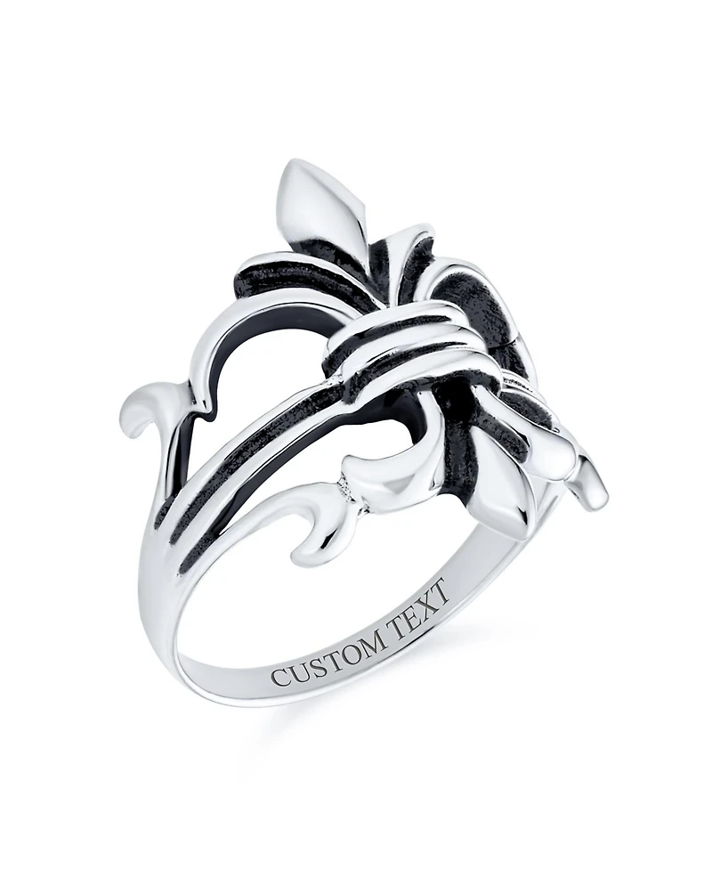 Bling Jewelry Oxidized .925 Sterling Silver Antique Style Religious Fleur De Lis Signet Ring Masonic Symbol