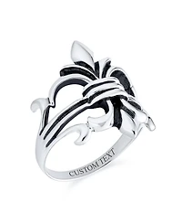 Bling Jewelry Oxidized .925 Sterling Silver Antique Style Religious Fleur De Lis Signet Ring Masonic Symbol