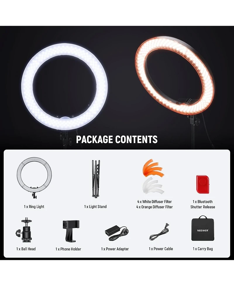 Neewer 55W 18"/45cm Ring Light Kit New Version, 5600K 0-100% Dimming Led Selfie Light with Light Stand and Phone Holder for Makeup Lash Tattoo Ba