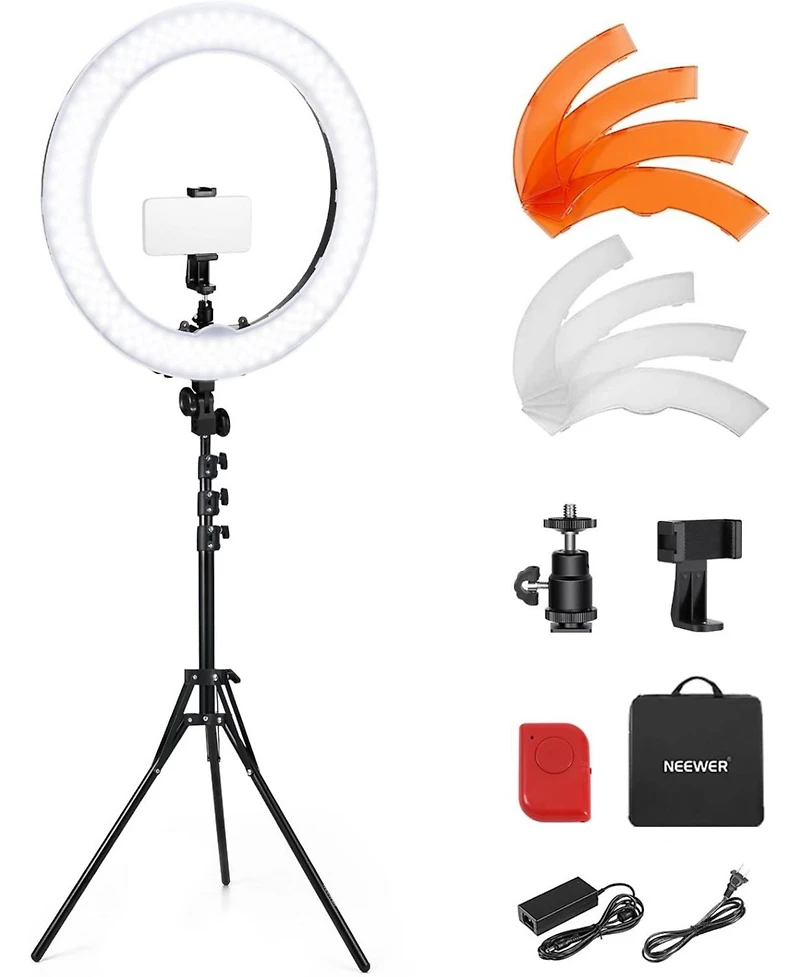 Neewer 55W 18"/45cm Ring Light Kit New Version, 5600K 0-100% Dimming Led Selfie Light with Light Stand and Phone Holder for Makeup Lash Tattoo Ba