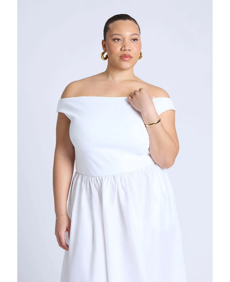 Eloquii Women's Plus Boat Neck Mixed Fabric Dress