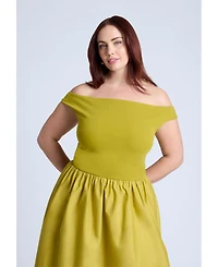 Eloquii Women's Boat Neck Mixed Fabric Dress