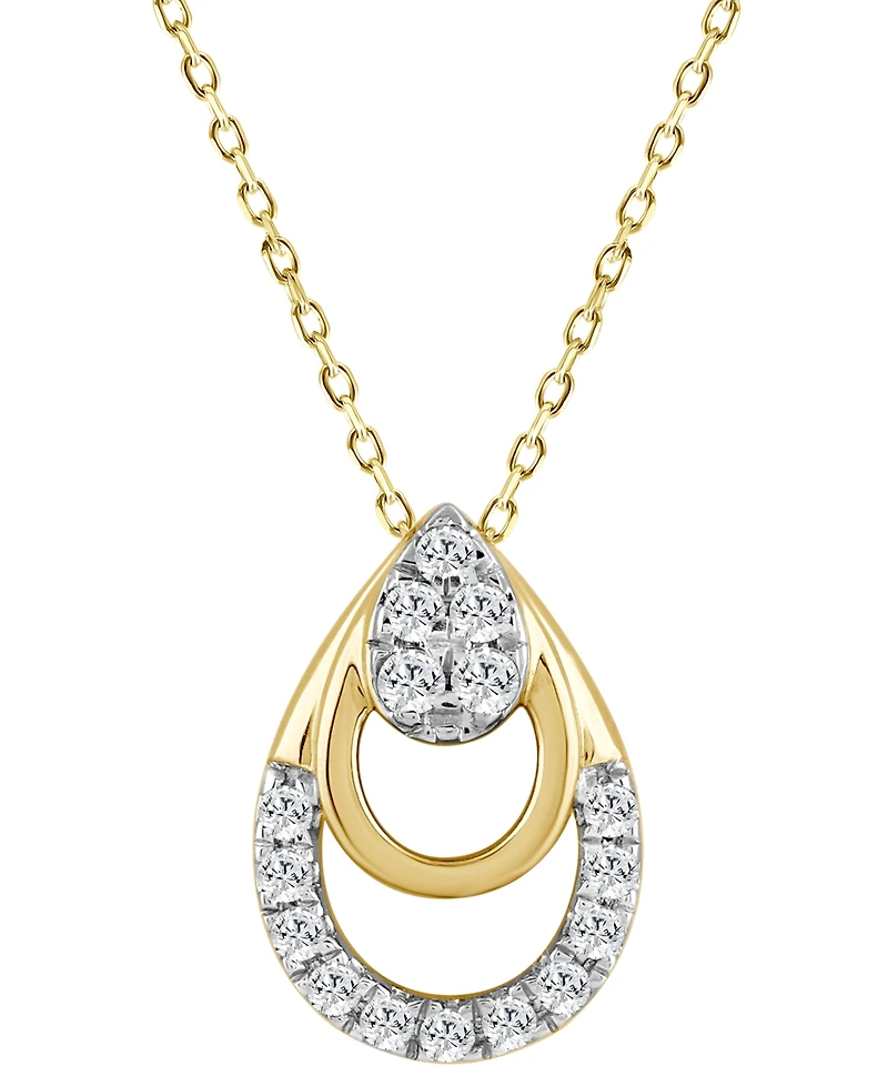 Diamond Triple Pear Openwork Pendant Necklace (1/8 ct. t.w.) in 14k Gold, 16" + 2" extender
