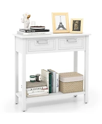 Narrow Console Table with Drawers and Open Storage Shelf