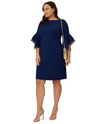 Adrianna Papell Plus Tiered-Cuff 3/4-Sleeve Sheath Dress