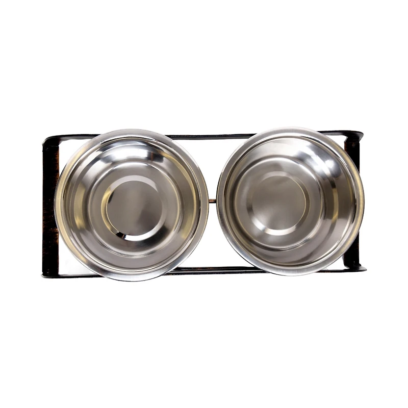 Country Living Rustic Dog Bone Elevated Feeder with 2 Stainless Steel Bowls (2 qts Each)