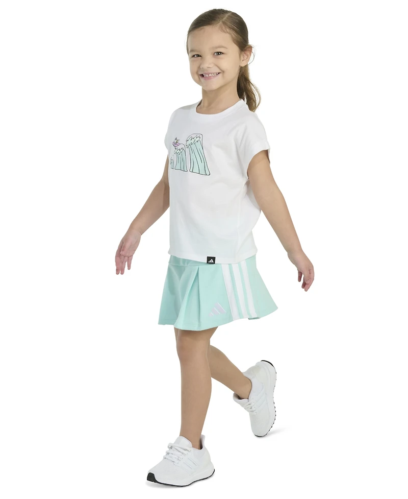 adidas Toddler and Little Girls 2-Piece Graphic Sleeveless Box T-Shirt French Terry Skort Set