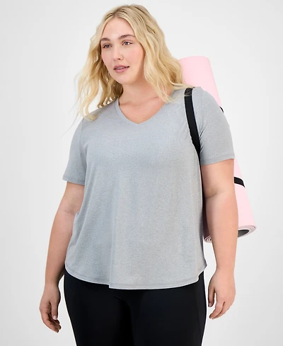 Id Ideology Plus Curved-Hem V-Neck Top, Created for Macy's