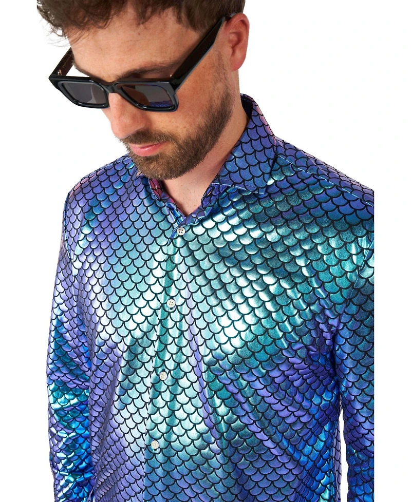 OppoSuits Men's Shirt - Long Sleeve Shiny Snake Gold