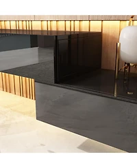 Wall-mounted Tv stand with five drawers, media console with two cabinets, entertainment center in black wood