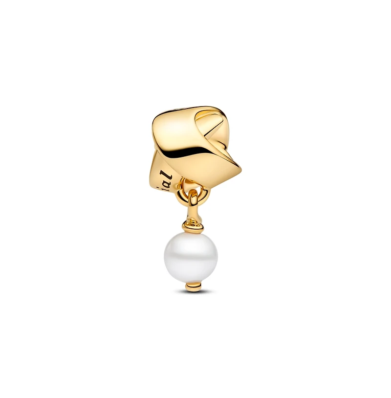 Pandora Treated Freshwater 14K Gold-Plated Dangle with Ribbon Charms