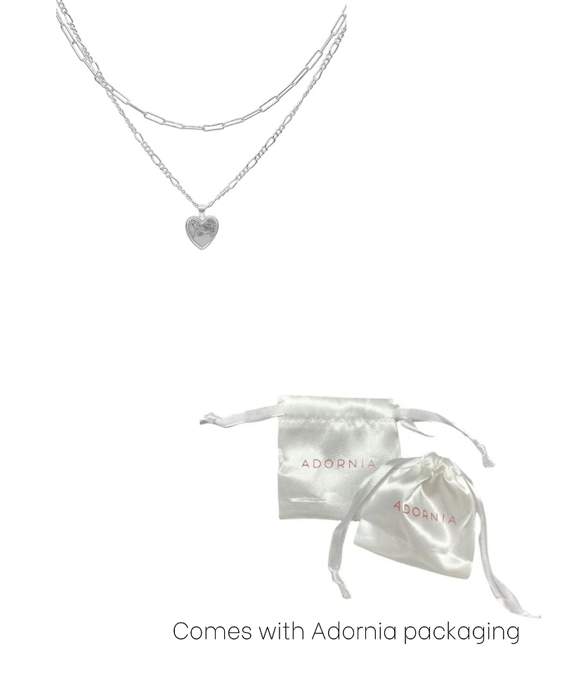 Adornia Silver Paper Clip and Figaro Heart Chain Set