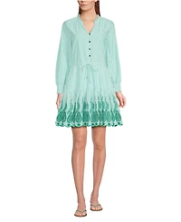Lands' End Women's Long Sleeve Eyelet Mini Popover Dress