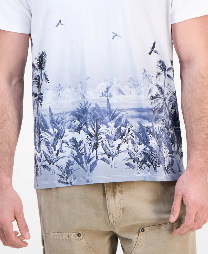 Guess Men's Short Sleeve Big Cat Paradise Graphic Crewneck T-Shirt