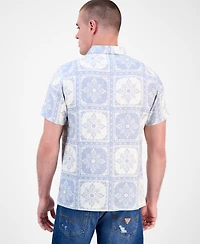 Guess Men's Mosley Short Sleeve Tile Print Button-Front Shirt
