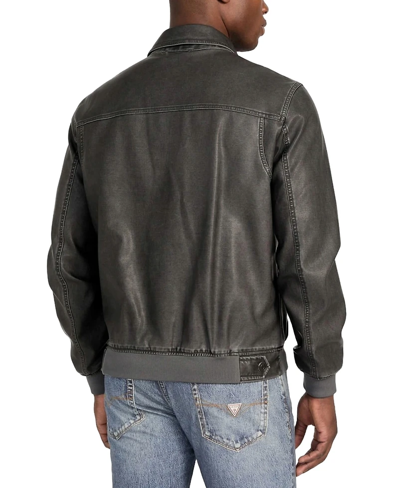 Guess Men's Aviator Relaxed-Fit Faux-Leather Bomber Jacket