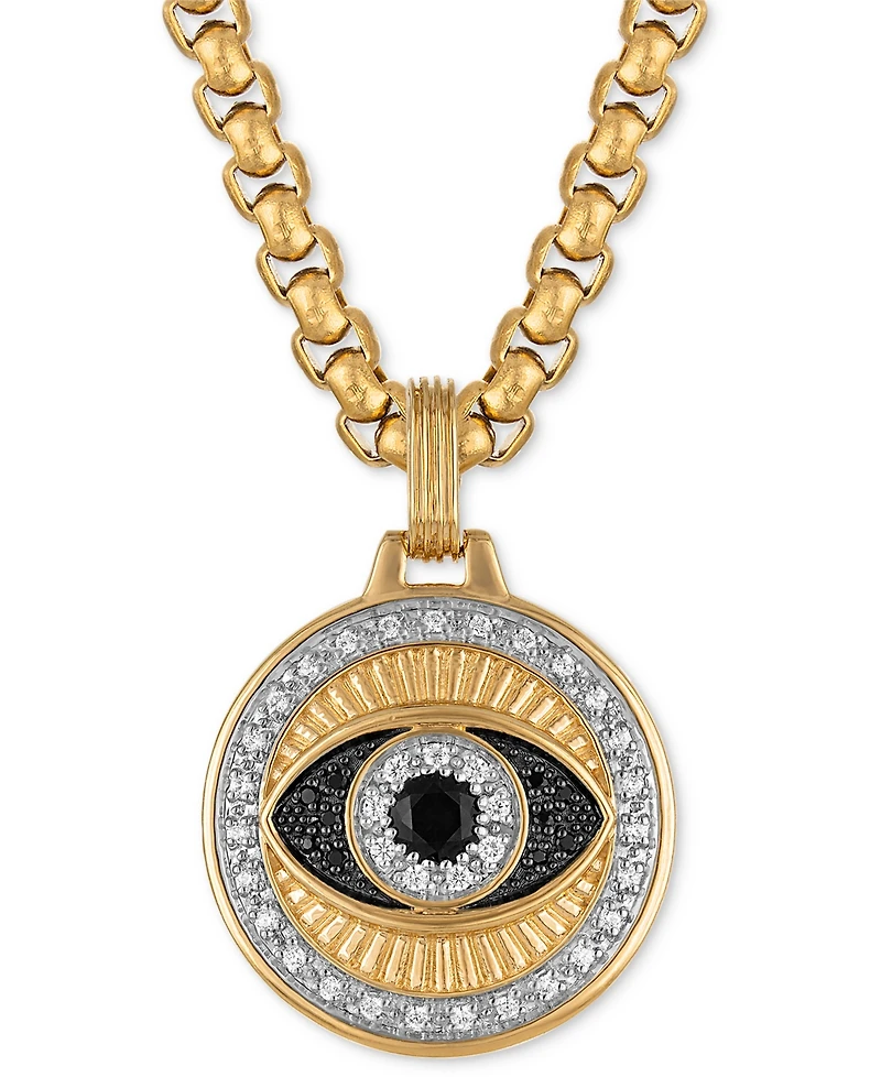 Esquire Men's Jewelry Lab-Created Blue Sapphire (1/4 ct. t.w.) & Diamond (1/4 ct. t.w.) Evil Eye 22" Pendant in 14k Gold Plated Sterling Silver, Exclu