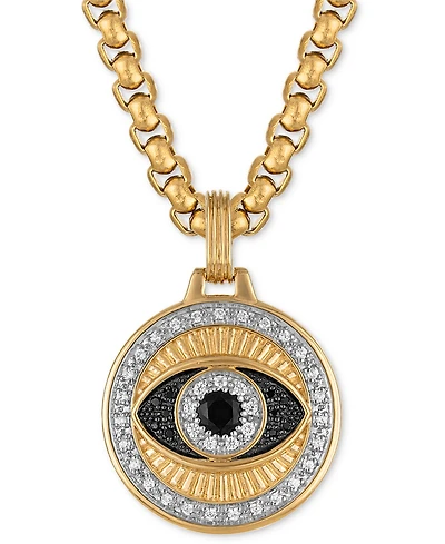 Esquire Men's Jewelry Lab-Created Blue Sapphire (1/4 ct. t.w.) & Diamond (1/4 ct. t.w.) Evil Eye 22" Pendant in 14k Gold Plated Sterling Silver, Exclu