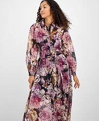 julia jordan Women's Printed Button-Front Organza Maxi Dress