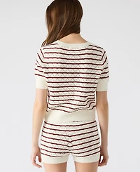 Steve Madden Women's Norris Striped Pointelle Short-Sleeve Sweater