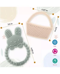 Sperric Easter Baby Teether Set Easter Bunny & Easter Basket Silicone Teethers, Cute Teething Toys Perfect Easter Gift Set for Soothing Babies Gums Bo