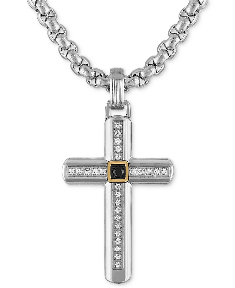 White & Black Diamond Cross 22" Pendant Necklace (1/6 ct. t.w.) in Stainless Steel