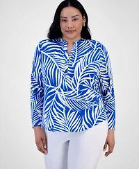 INC Plus Printed Split-Neck Top, Exclusively at Macy's