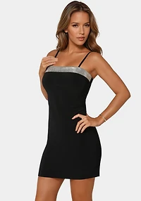 Bebe Women's Rhinestone Trim Jersey Short Dress