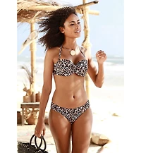 Lascana Women's Leopard Cheetah Print Bandeau Bikini Swimsuit Top Bra Sizing