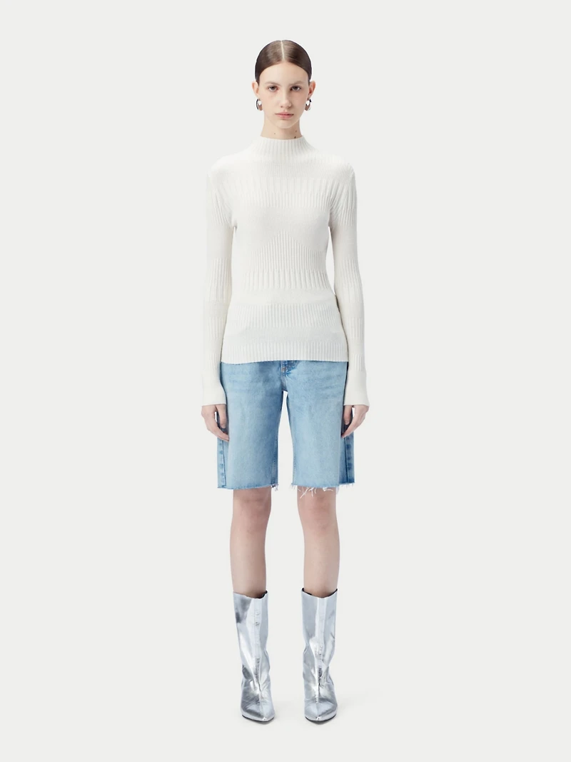 Gobi Cashmere Women's High-neck Ribbed Cotton Silk Cashmere Blend Sweater