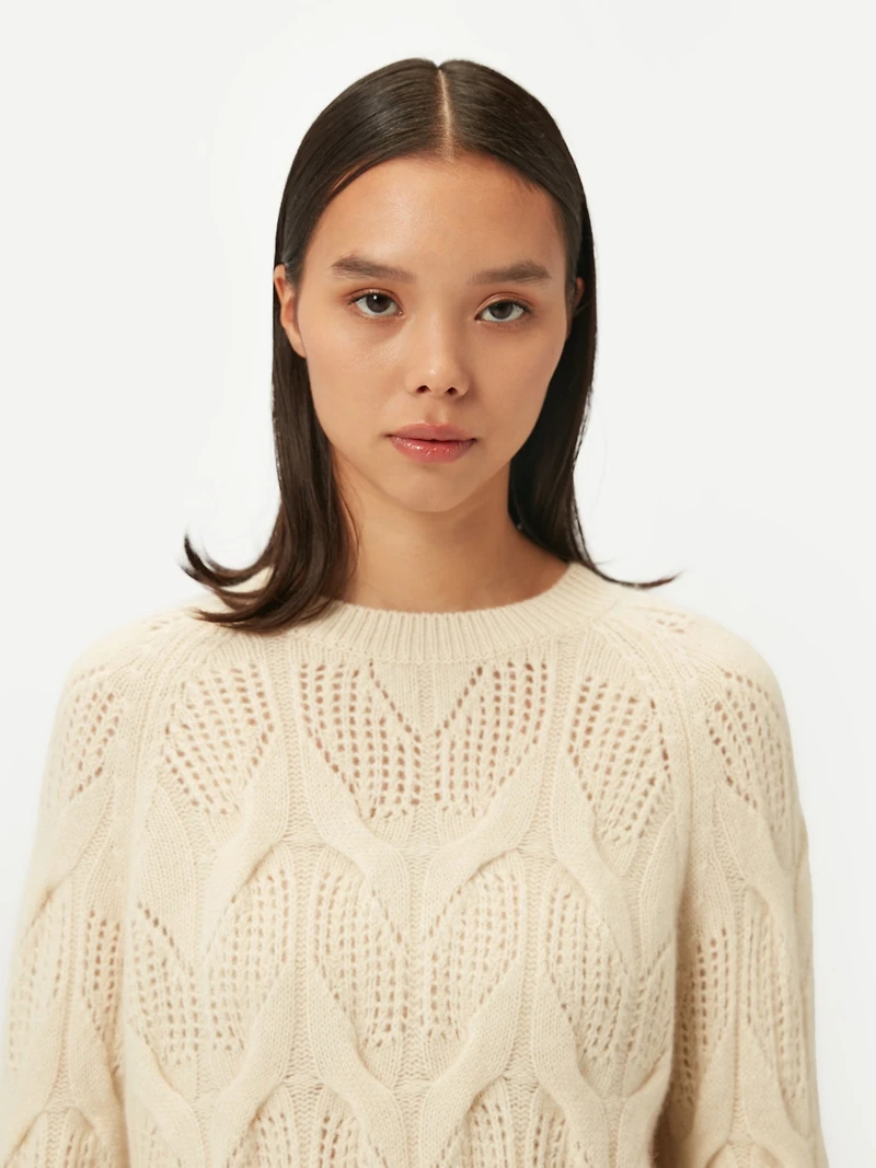 Gobi Cashmere Women's Ajour-Knit Cashmere Crew-Neck Sweater