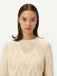 Gobi Cashmere Women's Ajour-Knit Cashmere Crew-Neck Sweater
