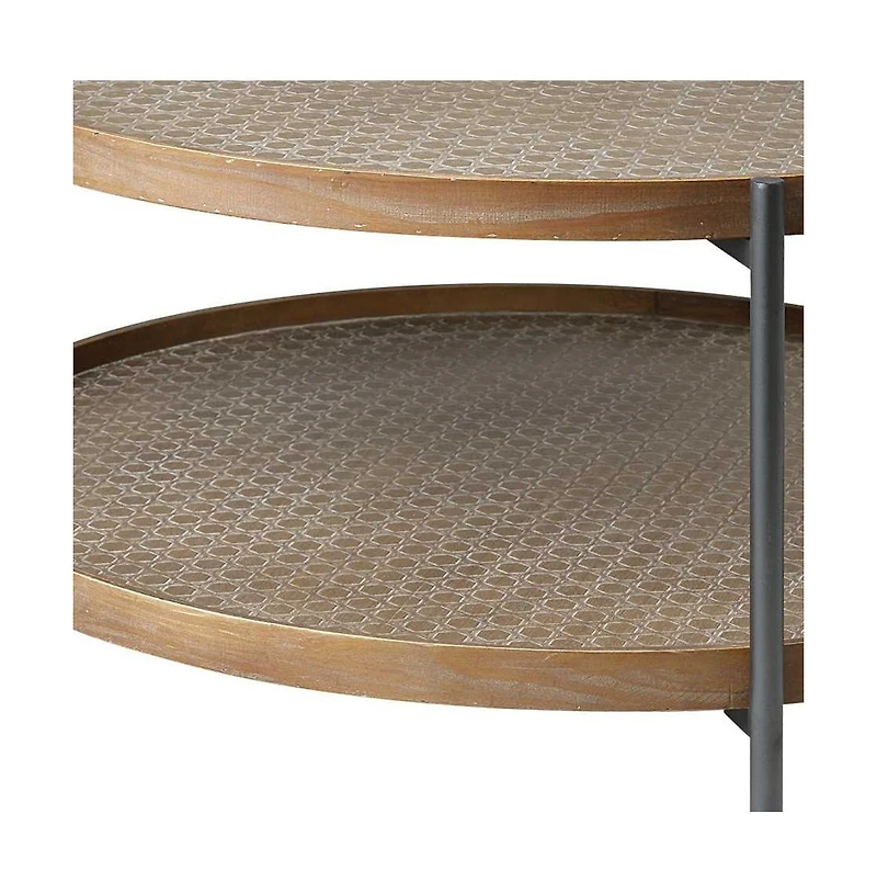 Sturdy Two-Tier Coffee Table with Wooden Top and Metal Frame