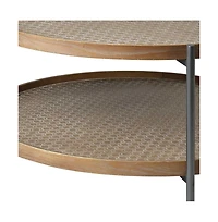 Sturdy Two-Tier Coffee Table with Wooden Top and Metal Frame