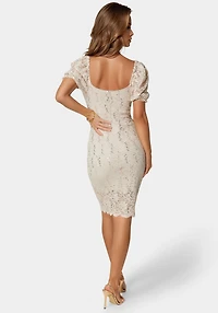 Bebe Women's Lace Slim Dress with Puff Sleeves