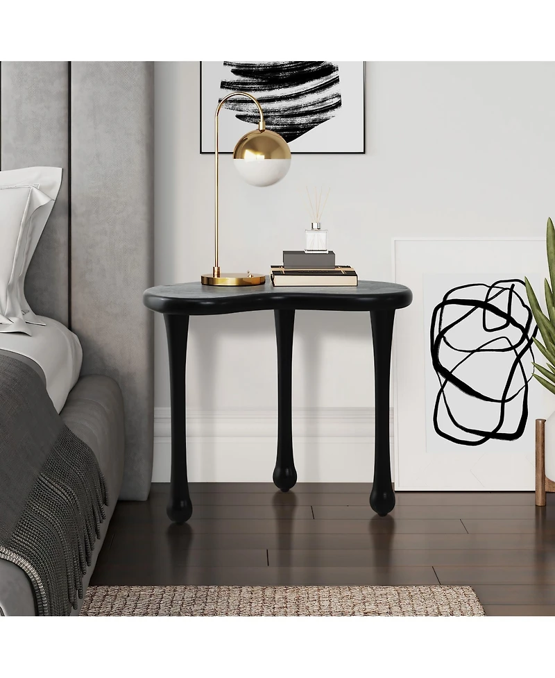 LuxenHome Black Wood Irregular Shape 19.9-Inch Tall Side Table