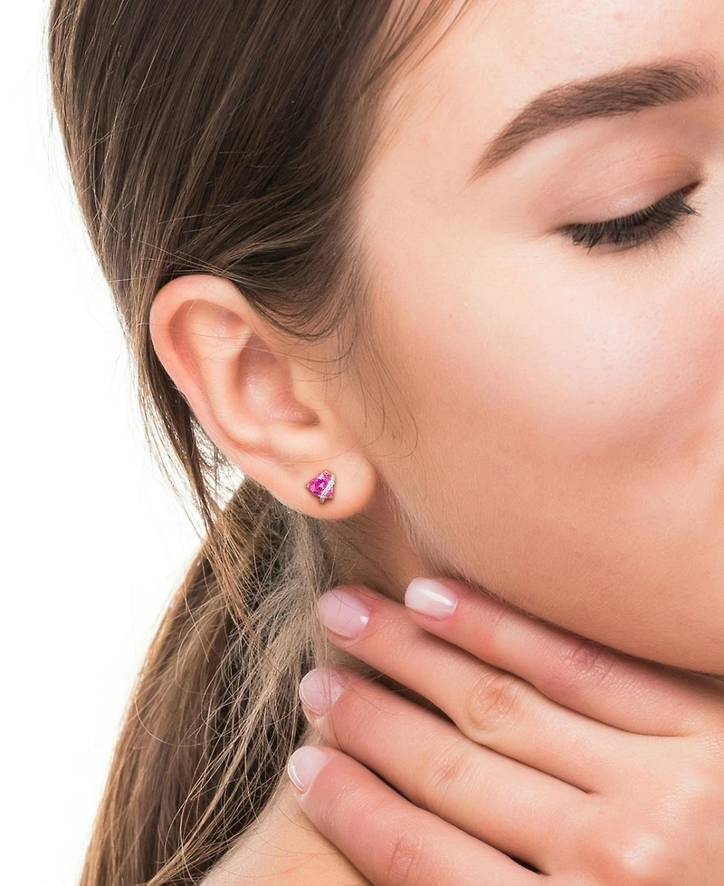 Delmar Lab-Created Pink Sapphire (2 ct. t.w.) & Diamond Accent Heart Stud Earrings in Rose Gold-Plated Sterling Silver (Also in Blue Topaz & Green Qua