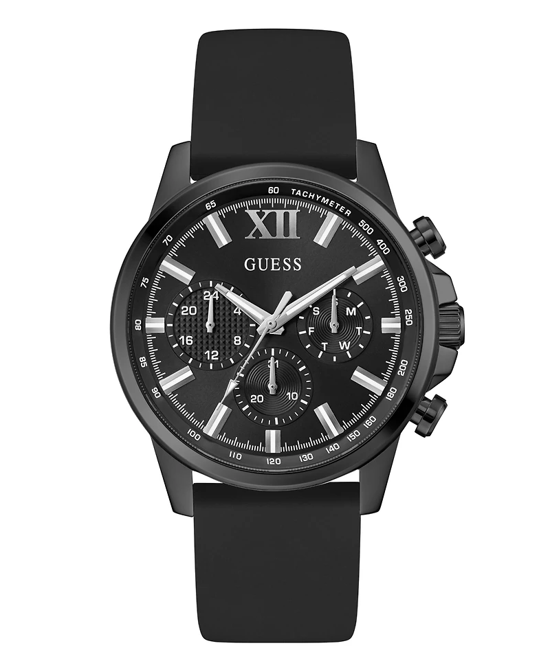 Guess Men's Multi-Function Black Silicone Watch, 44mm